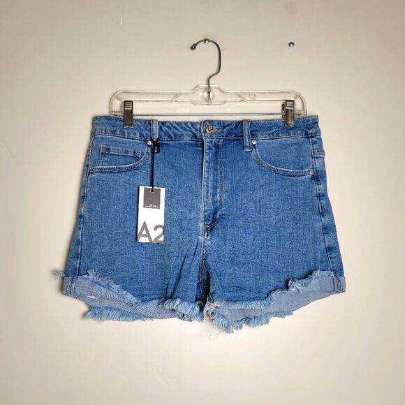 NEW A2 Jean Shorts Fringe Trim Blue 3 Inch Inseam Rockabilly Western Cut Off - Picture 1 of 5
